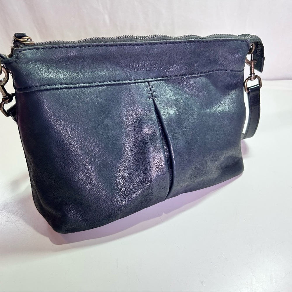 American Leather Co Cleveland Black Pebbled Leather Crossbody Bag.
